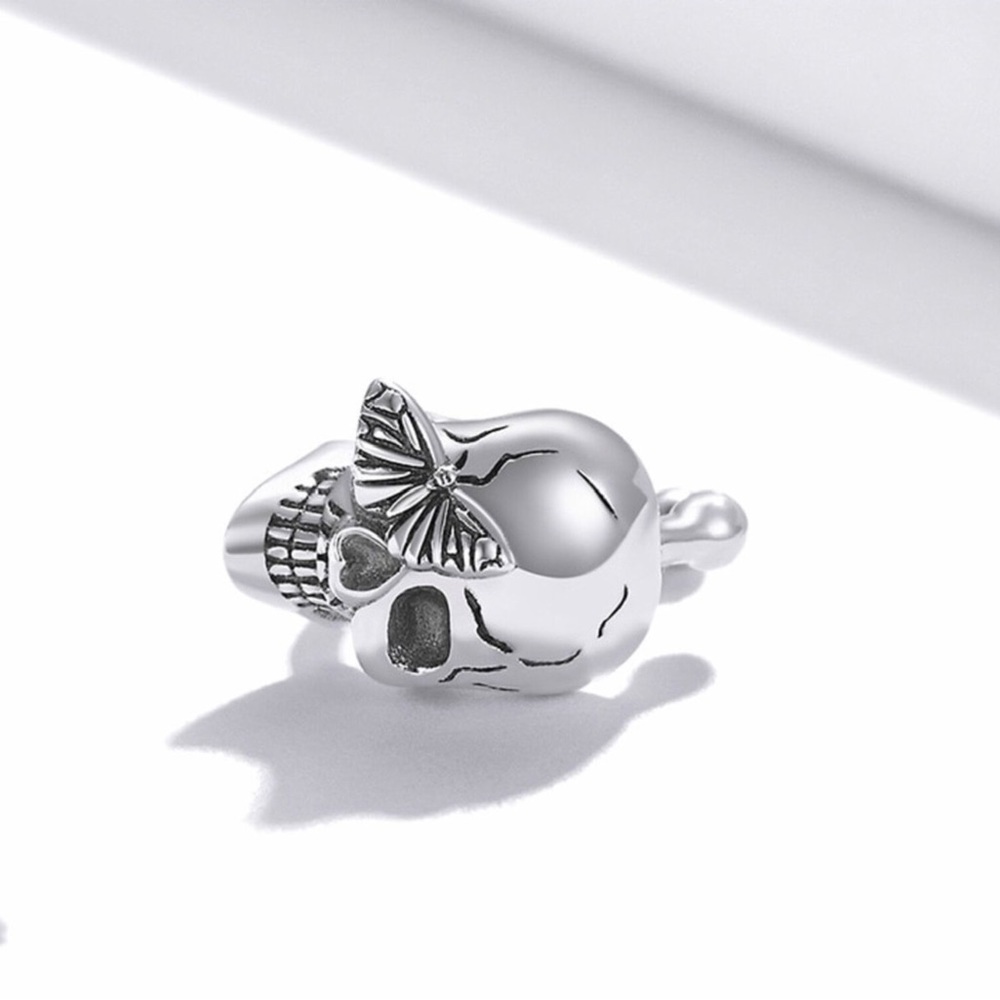 Single Accent Pure 925 Sterling Silver Fashion Skull Earring
